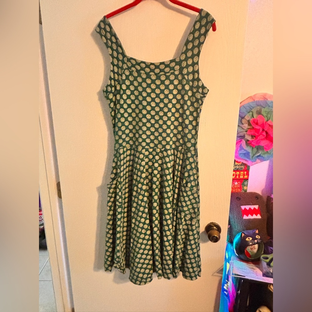 XL Effie's Heart Emerald and Cream Polka Dot Tank Dress